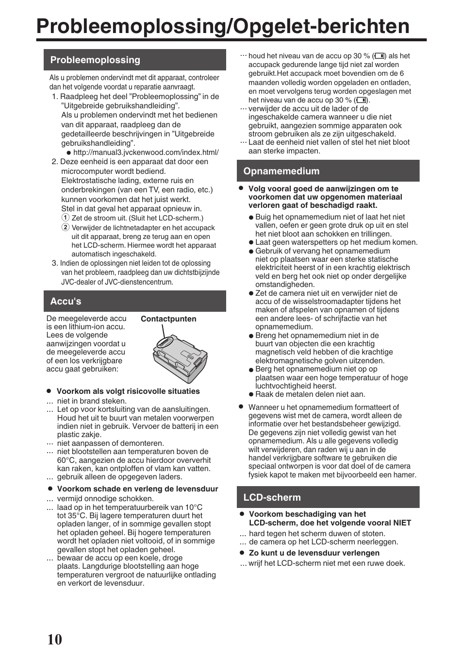 Probleemoplossing/opgelet-berichten | JVC GZ-EX515 User Manual | Page 58 / 100