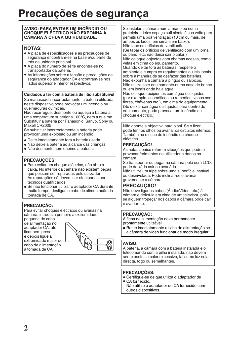 Precauções de segurança | JVC GZ-EX515 User Manual | Page 62 / 100