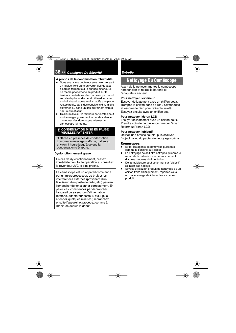 Entretie, Nettoyage du caméscope | JVC GR-D824 User Manual | Page 118 / 120