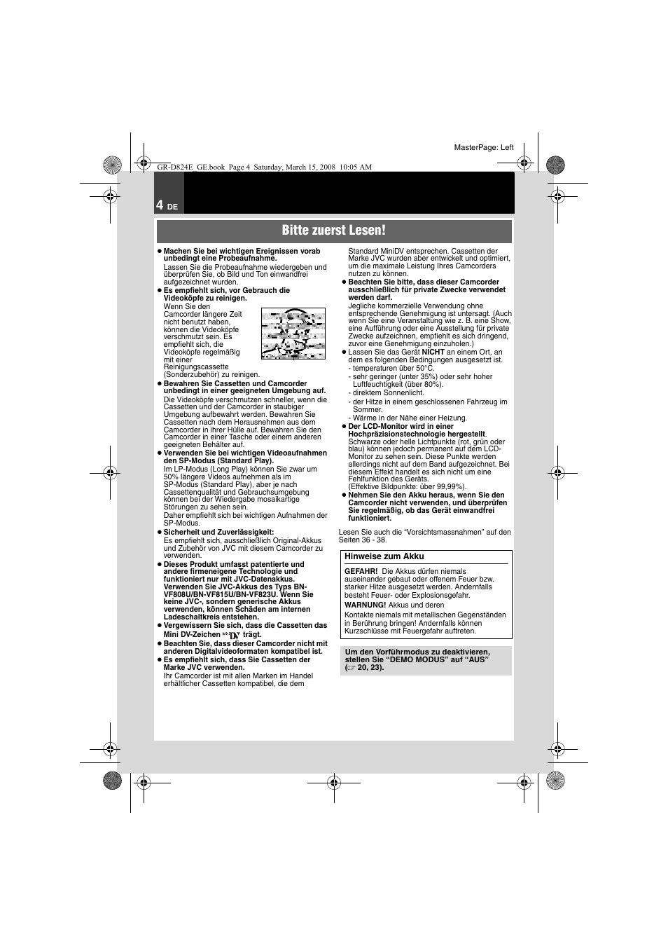 Bitte zuerst lesen | JVC GR-D824 User Manual | Page 4 / 120