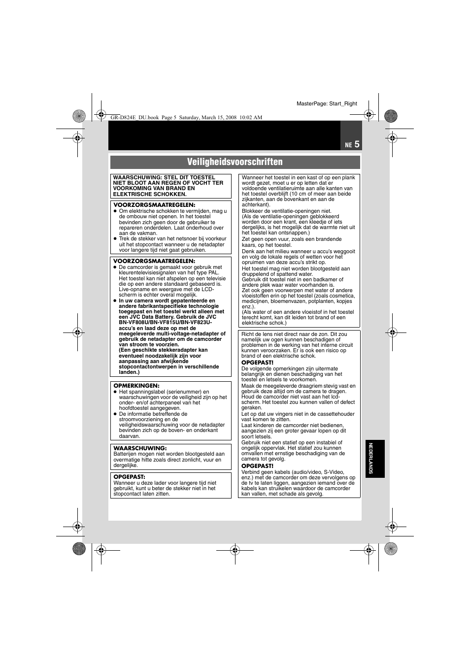 Veiligheidsvoorschriften | JVC GR-D824 User Manual | Page 45 / 120