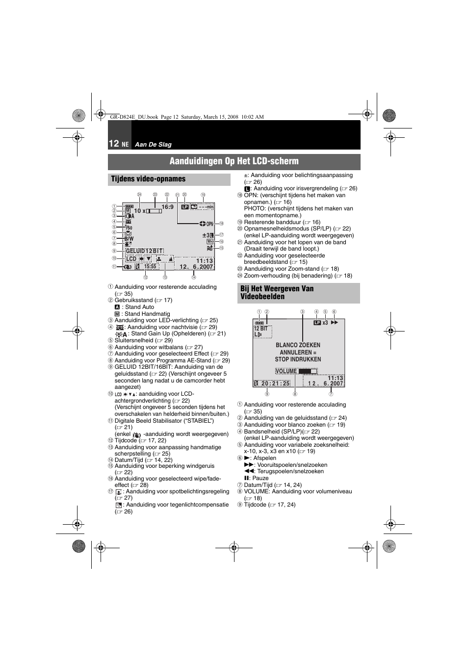 Aanduidingen op het lcd-scherm | JVC GR-D824 User Manual | Page 52 / 120