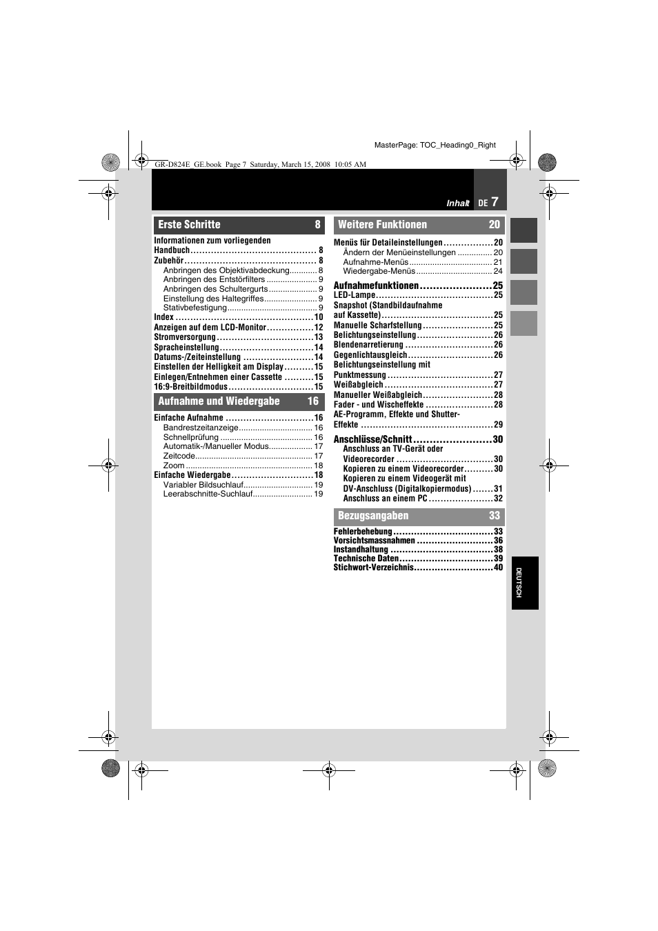 Inhalt | JVC GR-D824 User Manual | Page 7 / 120