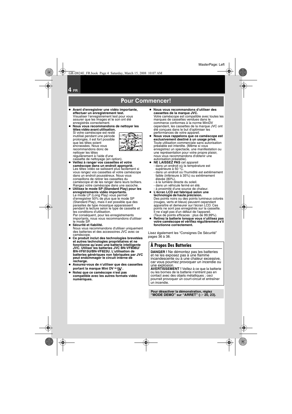 Pour commencer, À propos des batteries | JVC GR-D824 User Manual | Page 84 / 120