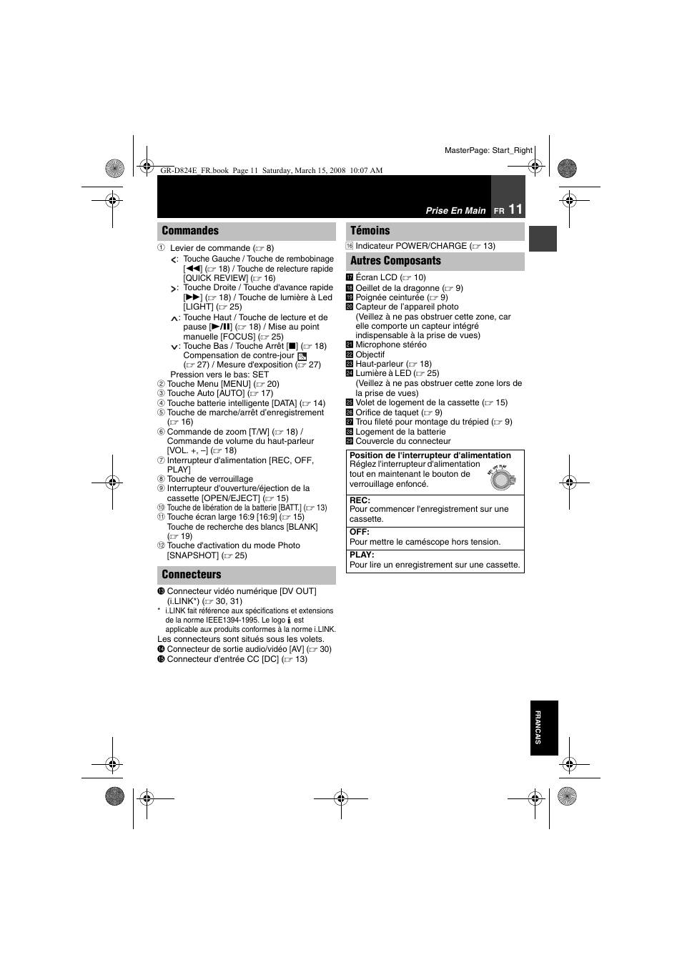 Régler l’interrupteur d’alimen | JVC GR-D824 User Manual | Page 91 / 120