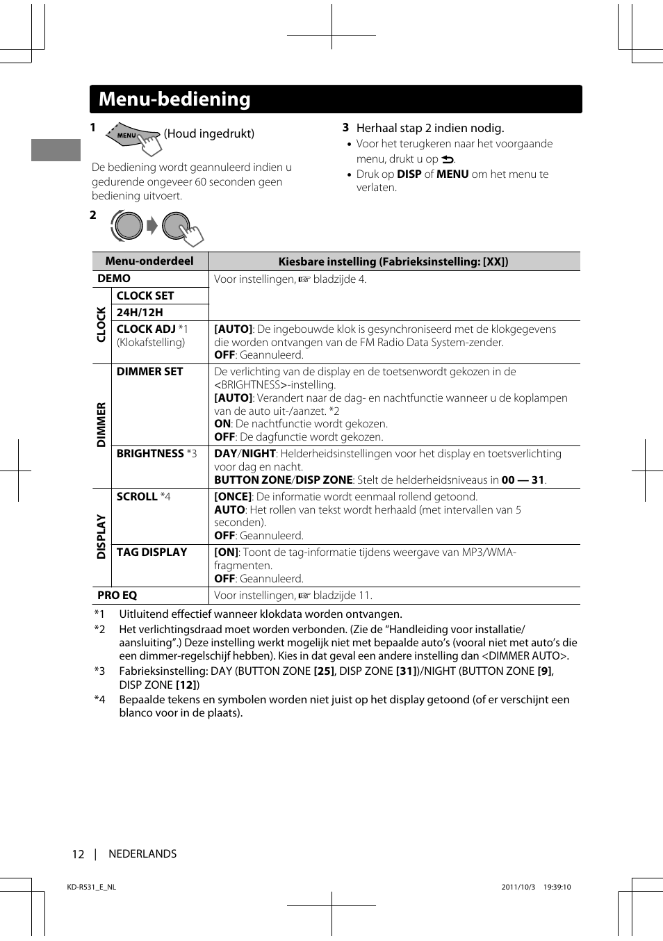 Menu-bediening | JVC KD-R531 User Manual | Page 12 / 74