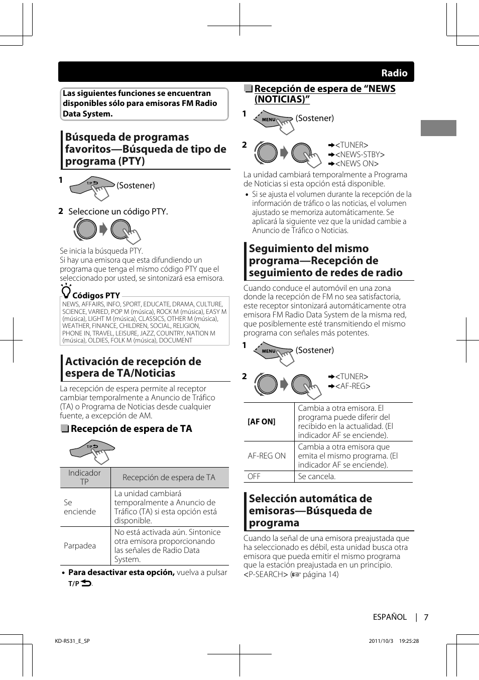 Activación de recepción de espera de ta/noticias | JVC KD-R531 User Manual | Page 25 / 74