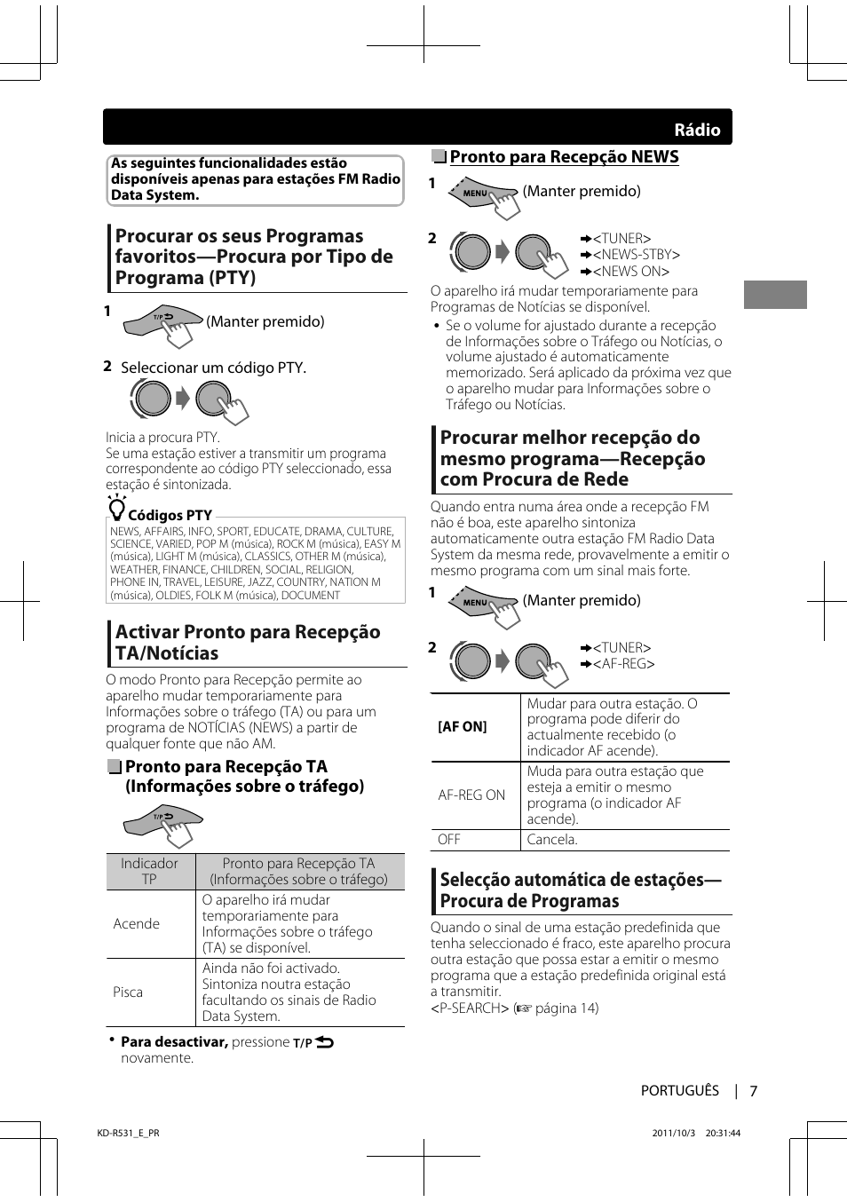 Activar pronto para recepção ta/notícias | JVC KD-R531 User Manual | Page 61 / 74
