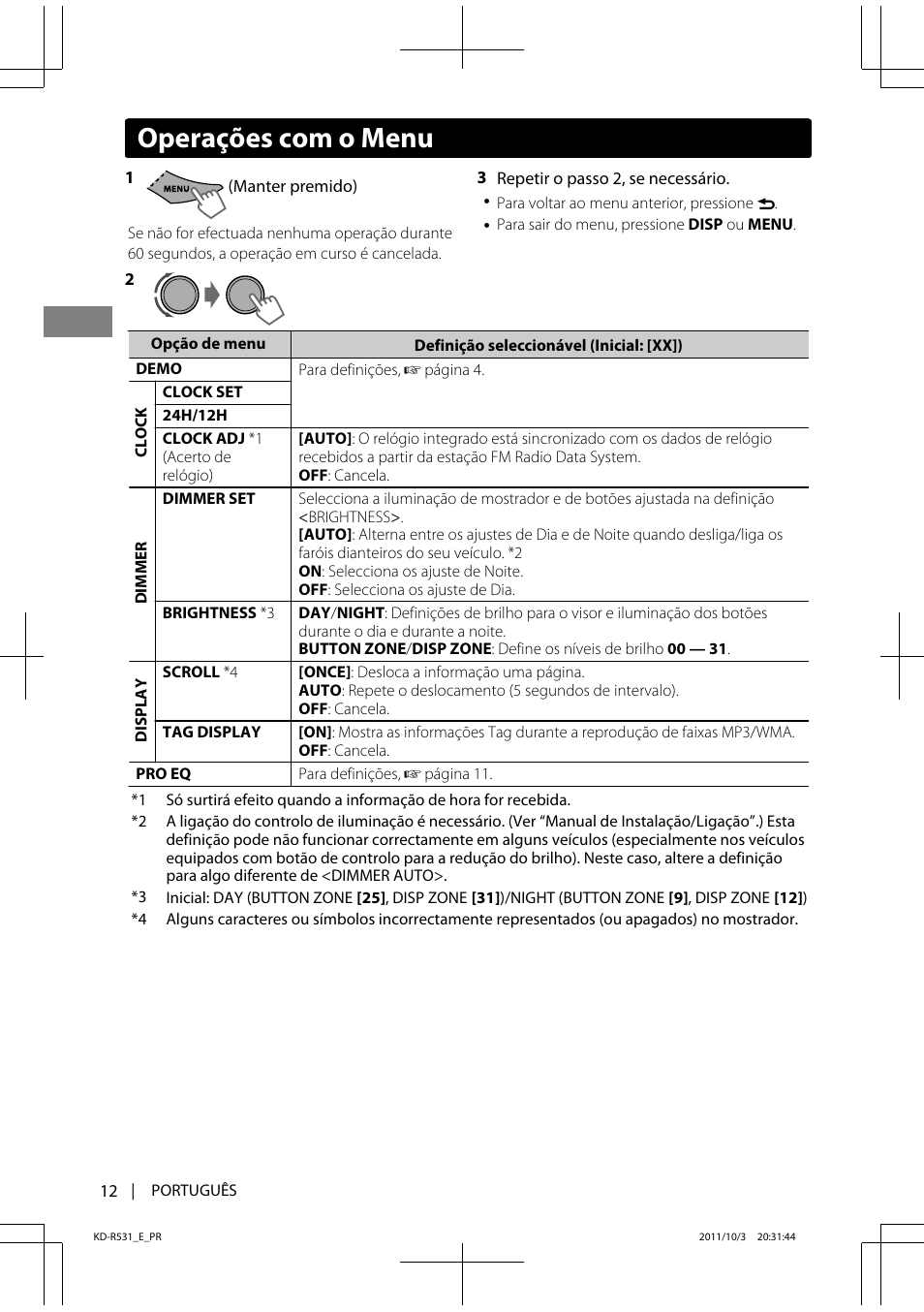 Operações com o menu | JVC KD-R531 User Manual | Page 66 / 74