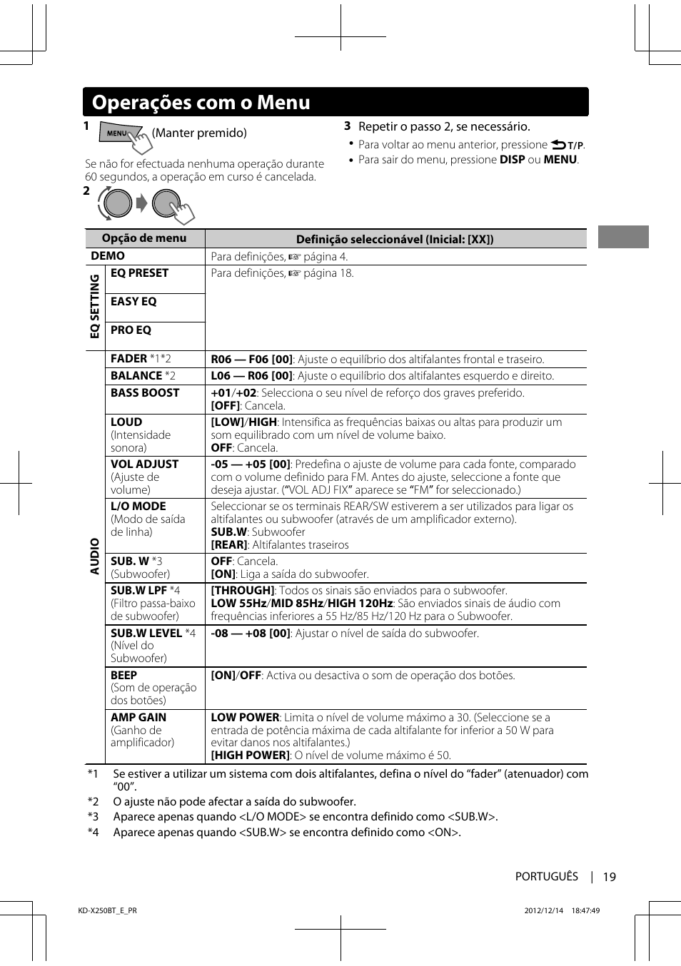 Operações com o menu | JVC KD-X250BT User Manual | Page 103 / 115