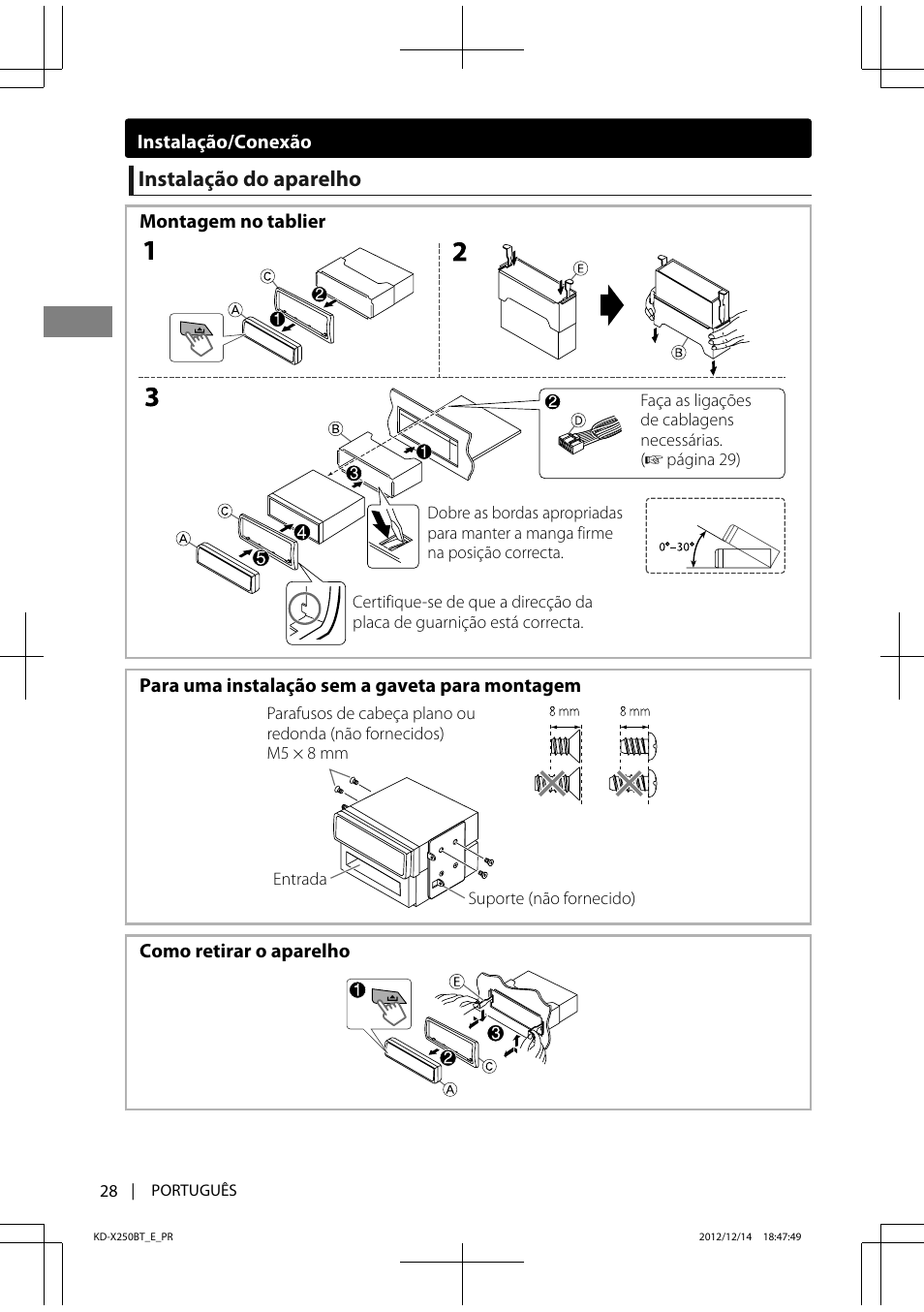 Instalação do aparelho | JVC KD-X250BT User Manual | Page 112 / 115