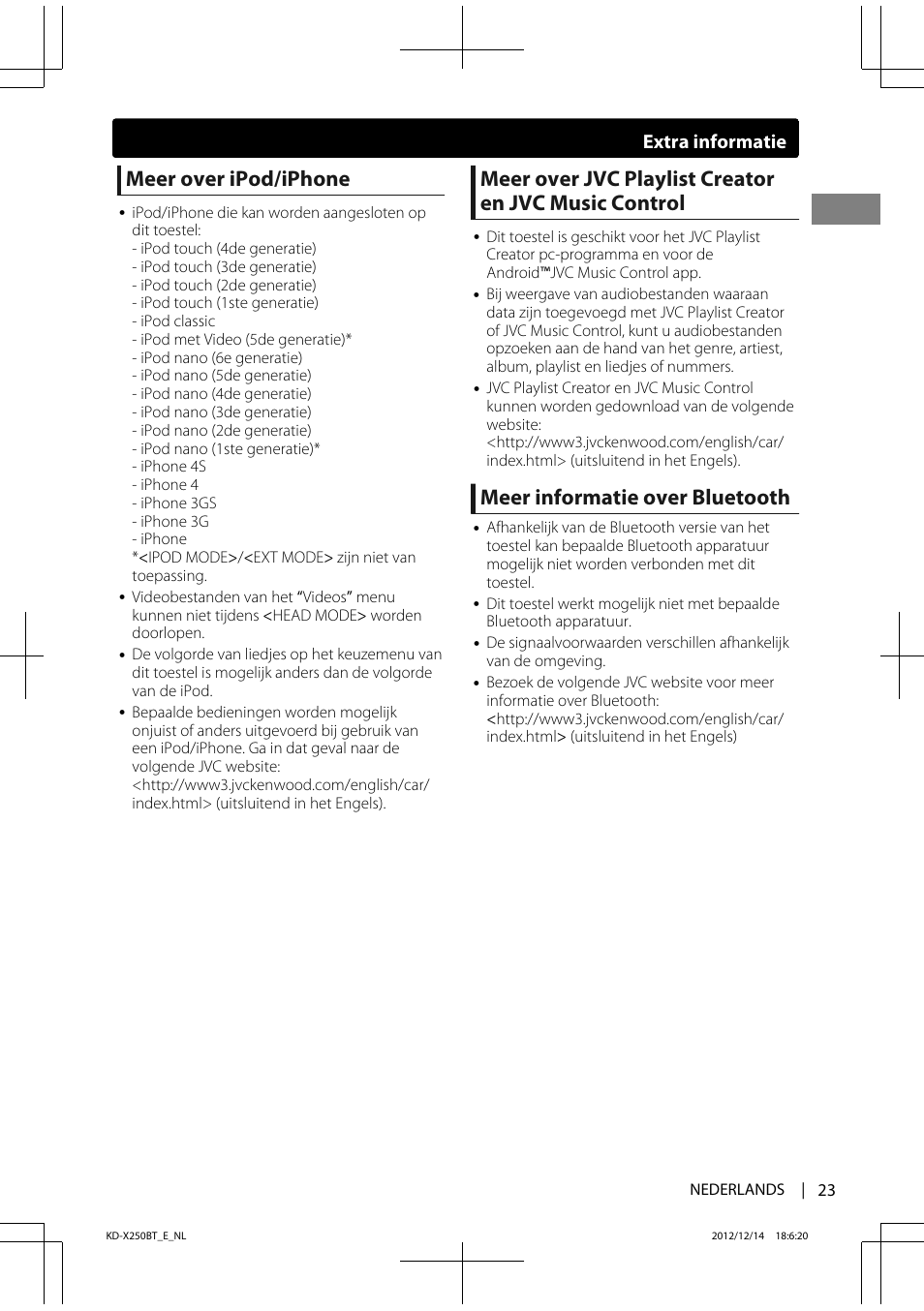 Meer over ipod/iphone, Meer informatie over bluetooth, Extra informatie | JVC KD-X250BT User Manual | Page 23 / 115