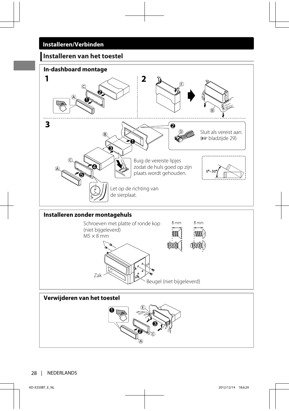 Installeren van het toestel | JVC KD-X250BT User Manual | Page 28 / 115