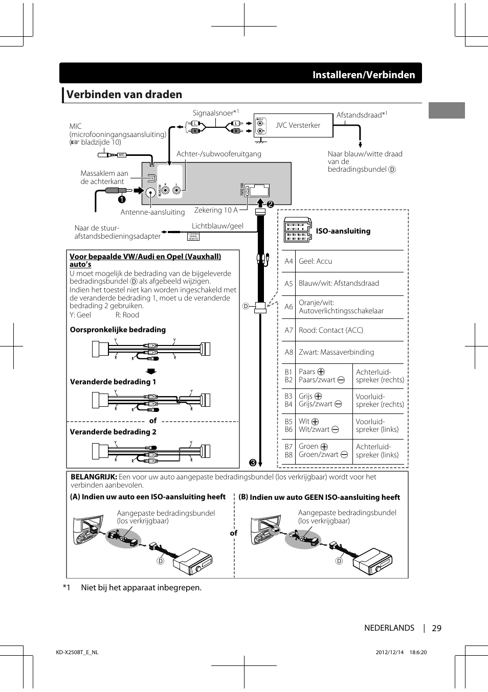 Verbinden van draden, Installeren/verbinden | JVC KD-X250BT User Manual | Page 29 / 115