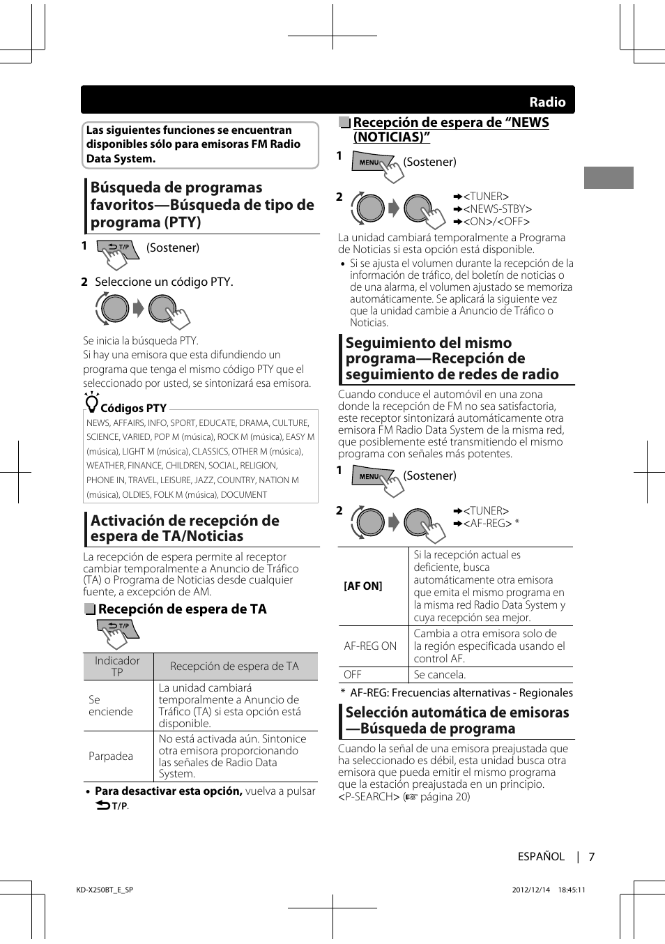 Activación de recepción de espera de ta/noticias | JVC KD-X250BT User Manual | Page 35 / 115