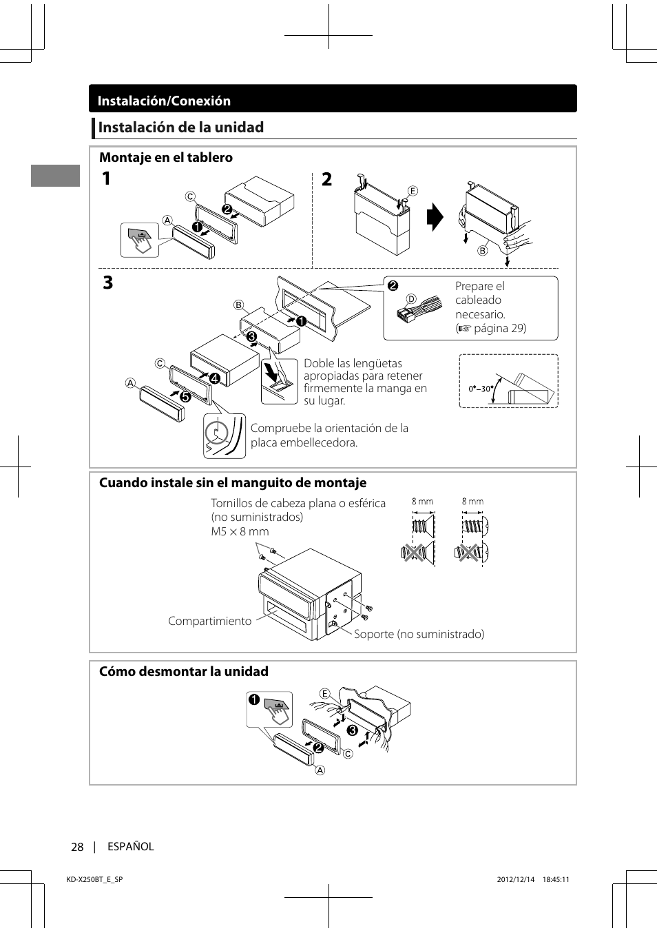 Instalación de la unidad | JVC KD-X250BT User Manual | Page 56 / 115