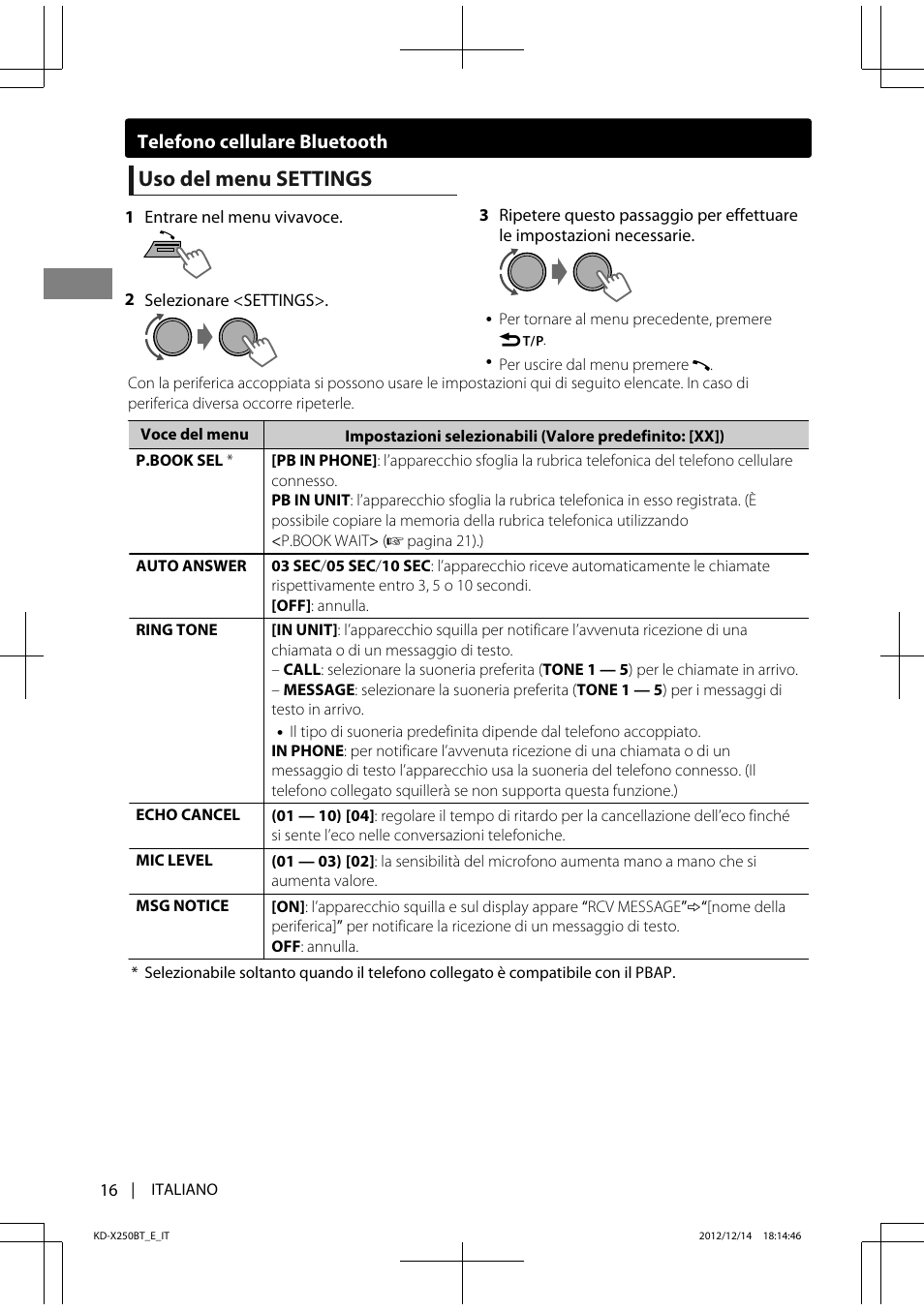 Uso del menu settings | JVC KD-X250BT User Manual | Page 72 / 115