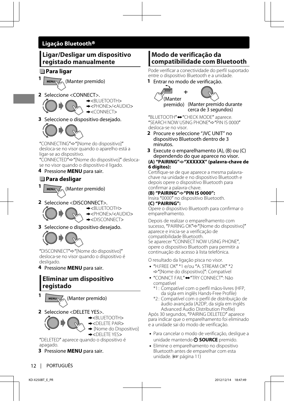 Eliminar um dispositivo registado | JVC KD-X250BT User Manual | Page 96 / 115