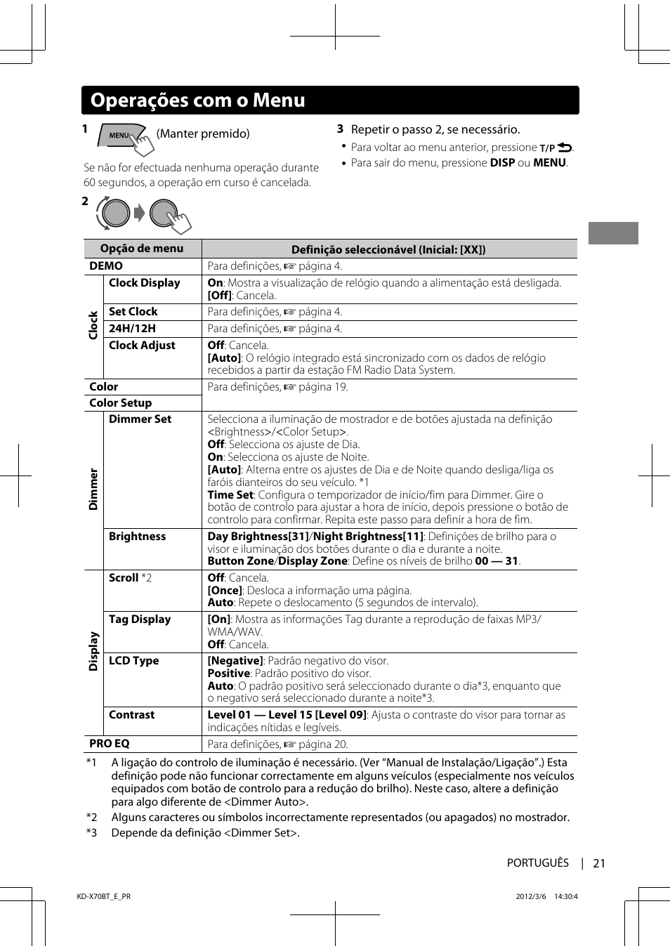 Operações com o menu | JVC KD-X70 User Manual | Page 105 / 113