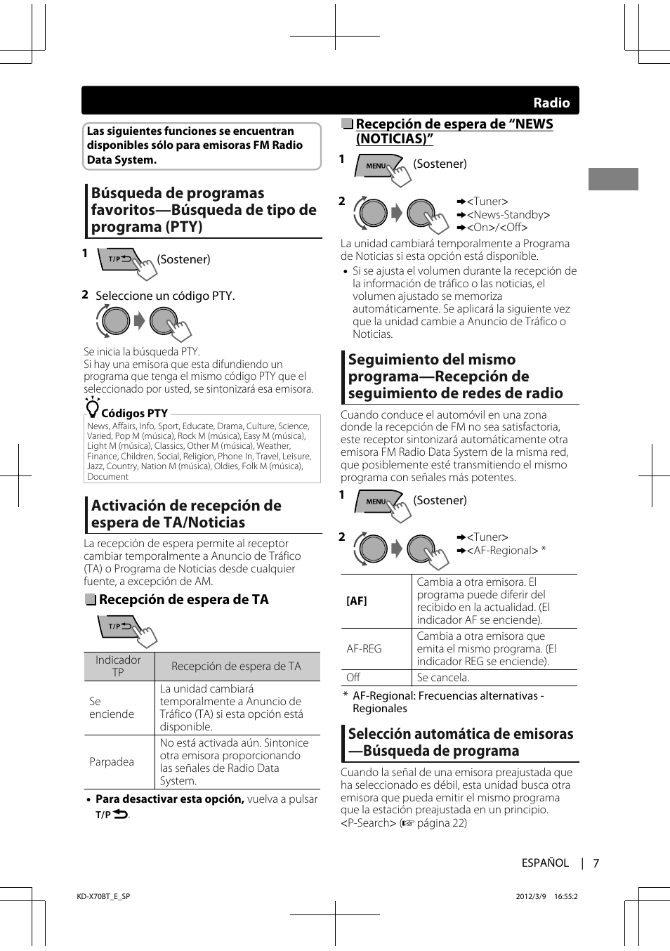 Activación de recepción de espera de ta/noticias | JVC KD-X70 User Manual | Page 35 / 113