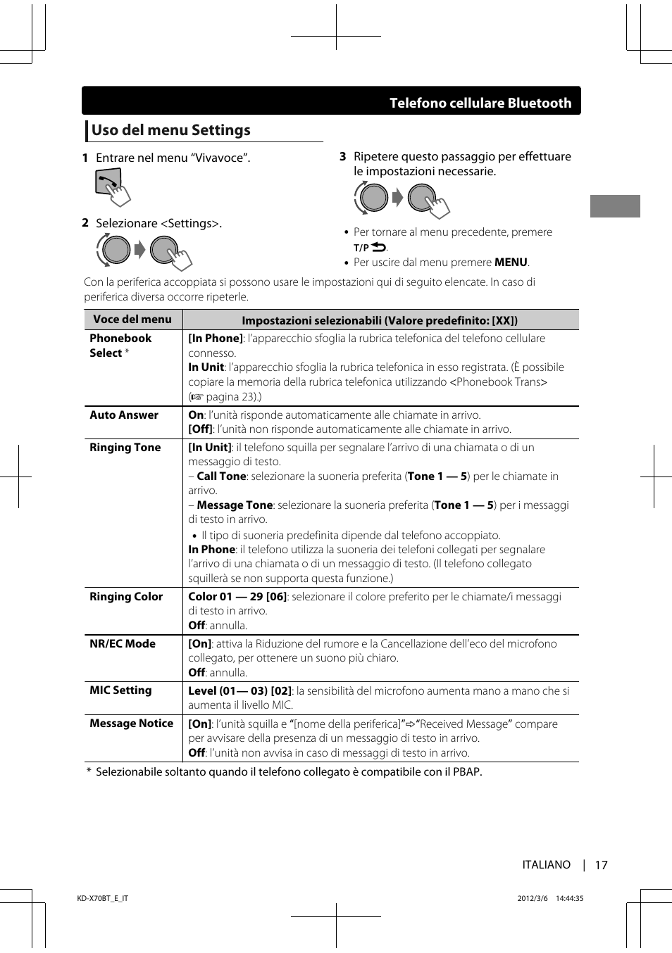 Uso del menu settings | JVC KD-X70 User Manual | Page 73 / 113