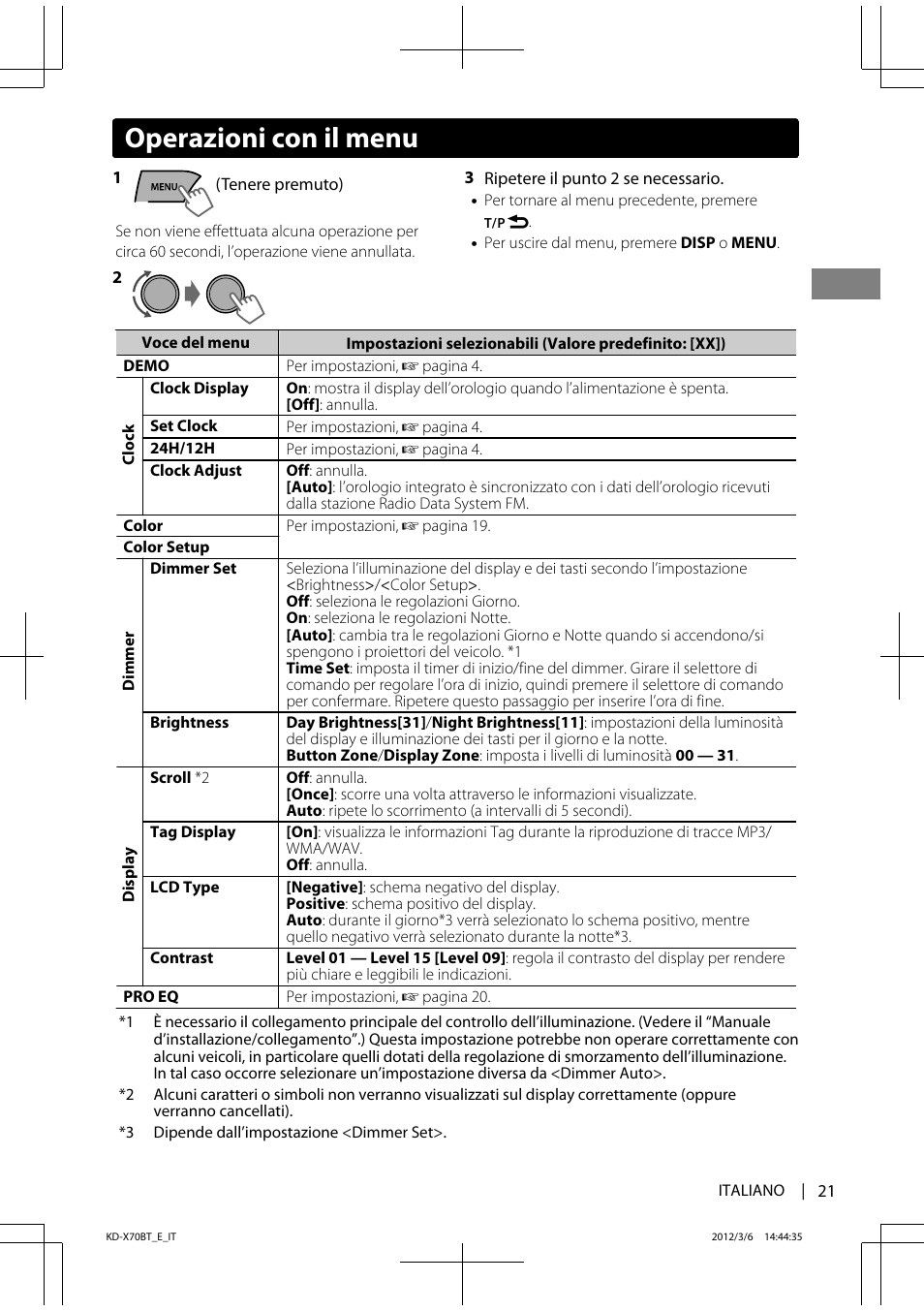 Operazioni con il menu | JVC KD-X70 User Manual | Page 77 / 113