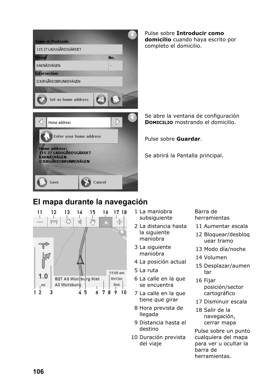 El mapa durante la navegación | JVC KV-PX701 User Manual | Page 106 / 215