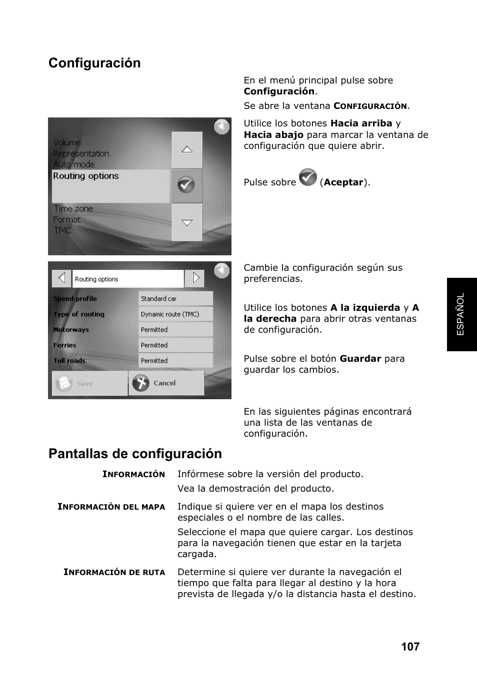 Configuración, Pantallas de configuración | JVC KV-PX701 User Manual | Page 107 / 215