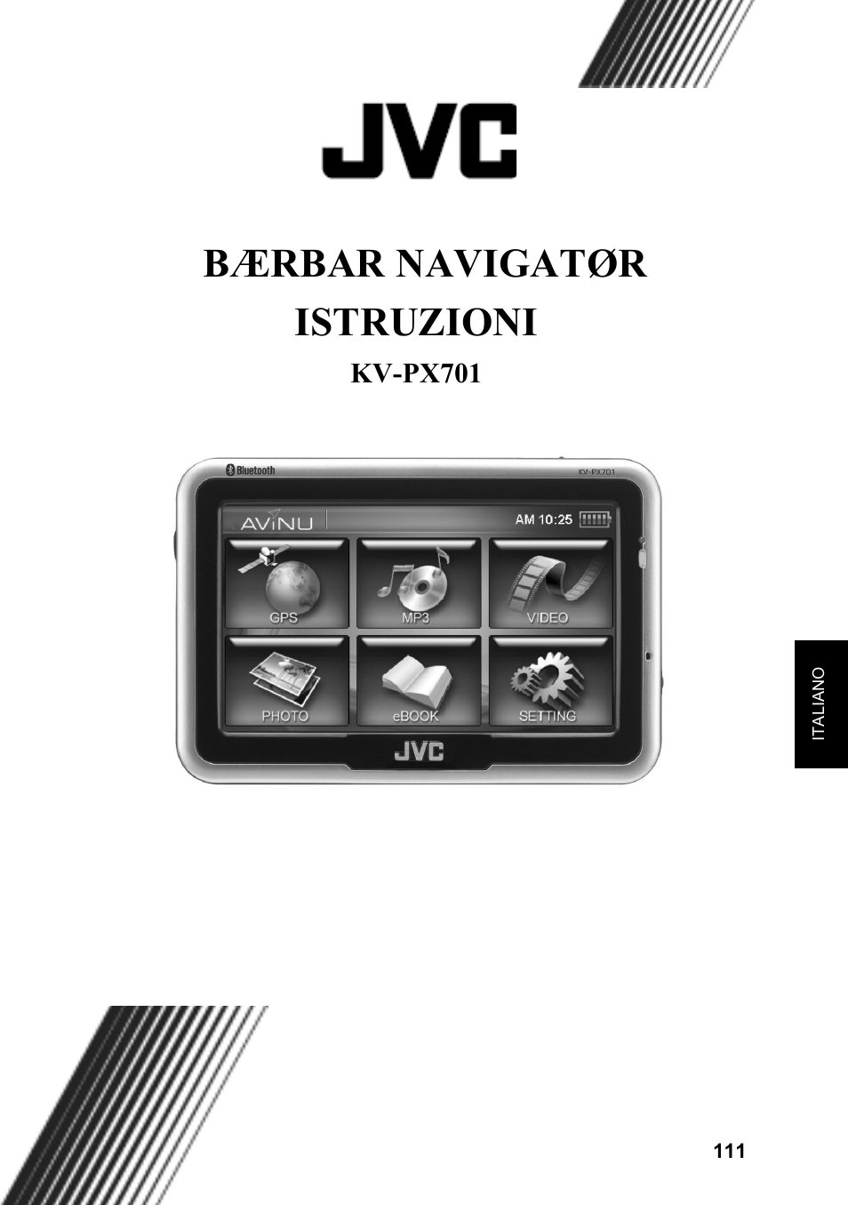 Bærbar navigatør istruzioni | JVC KV-PX701 User Manual | Page 111 / 215