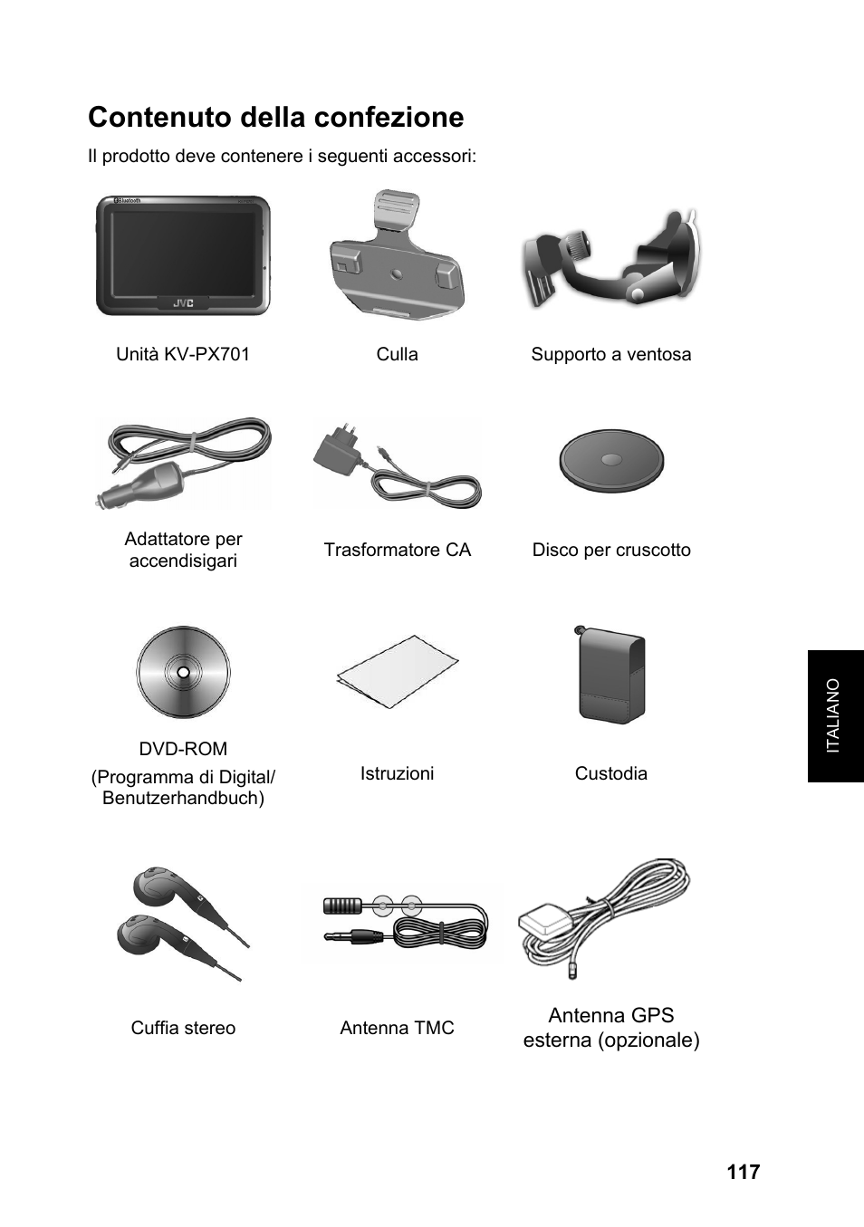 Contenuto della confezione | JVC KV-PX701 User Manual | Page 117 / 215