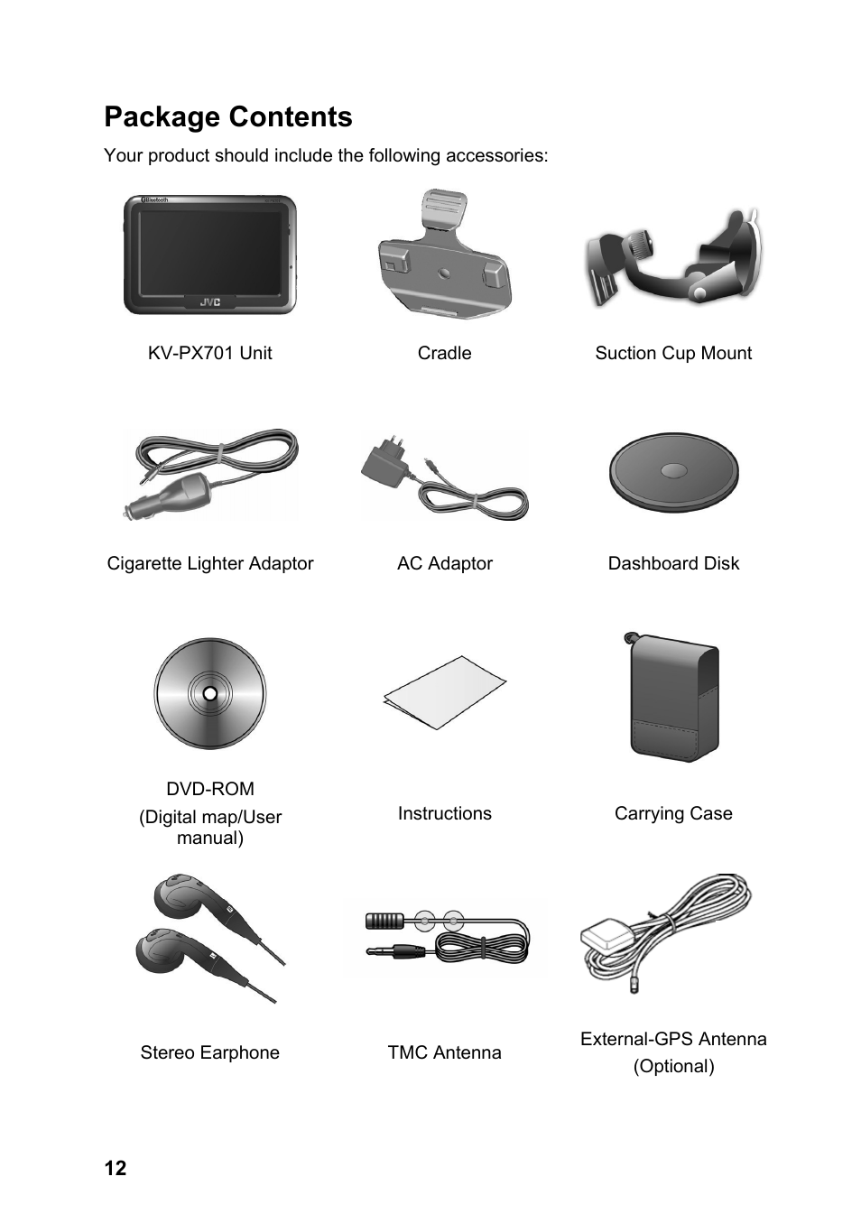 Package contents | JVC KV-PX701 User Manual | Page 12 / 215