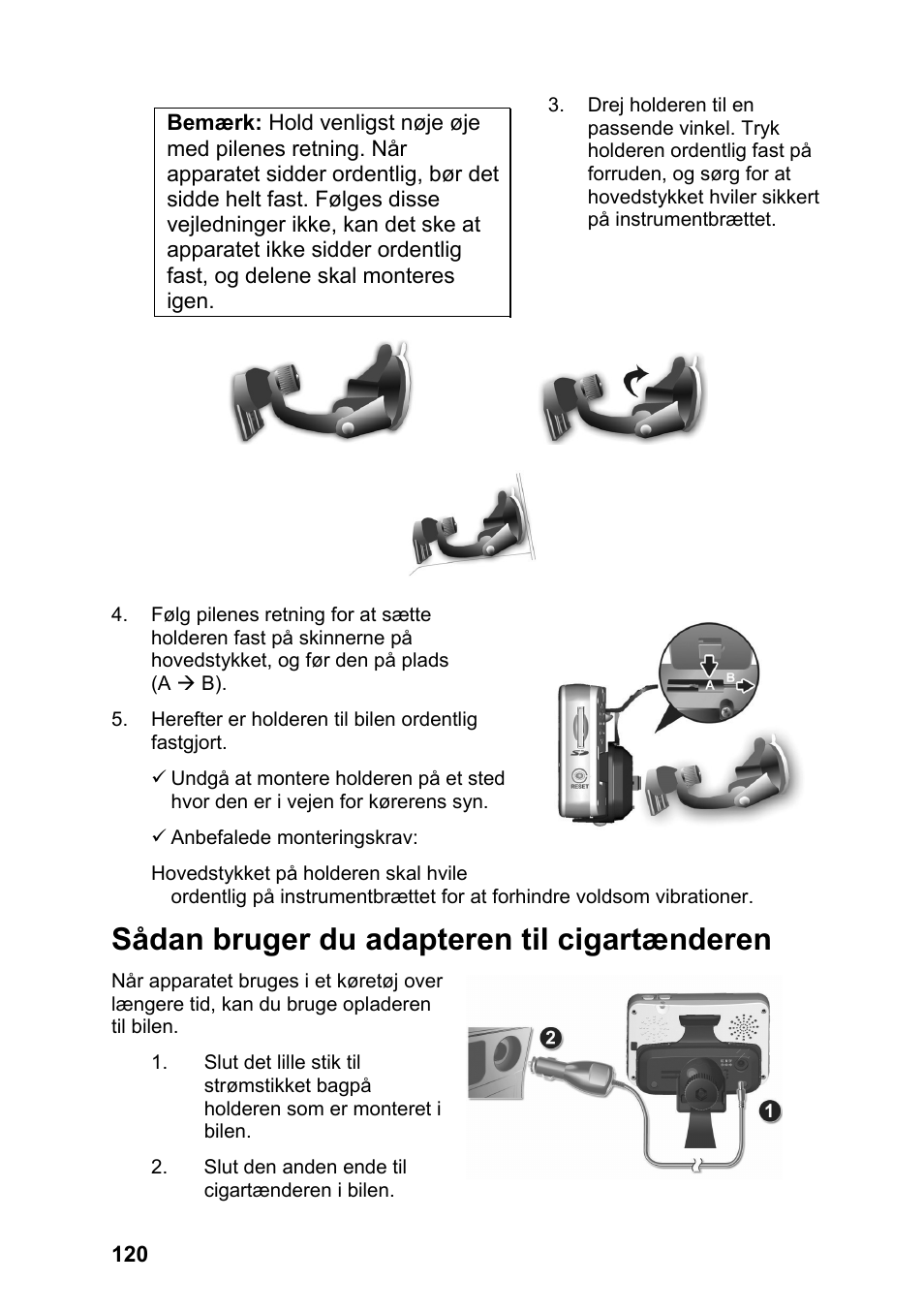 Sådan bruger du adapteren til cigartænderen | JVC KV-PX701 User Manual | Page 120 / 215