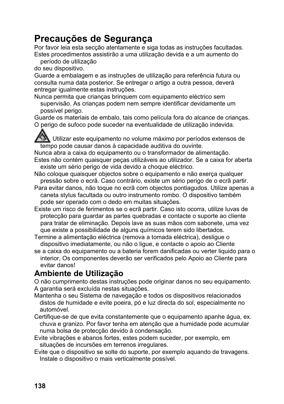 Precauções de segurança, Ambiente de utilização | JVC KV-PX701 User Manual | Page 138 / 215