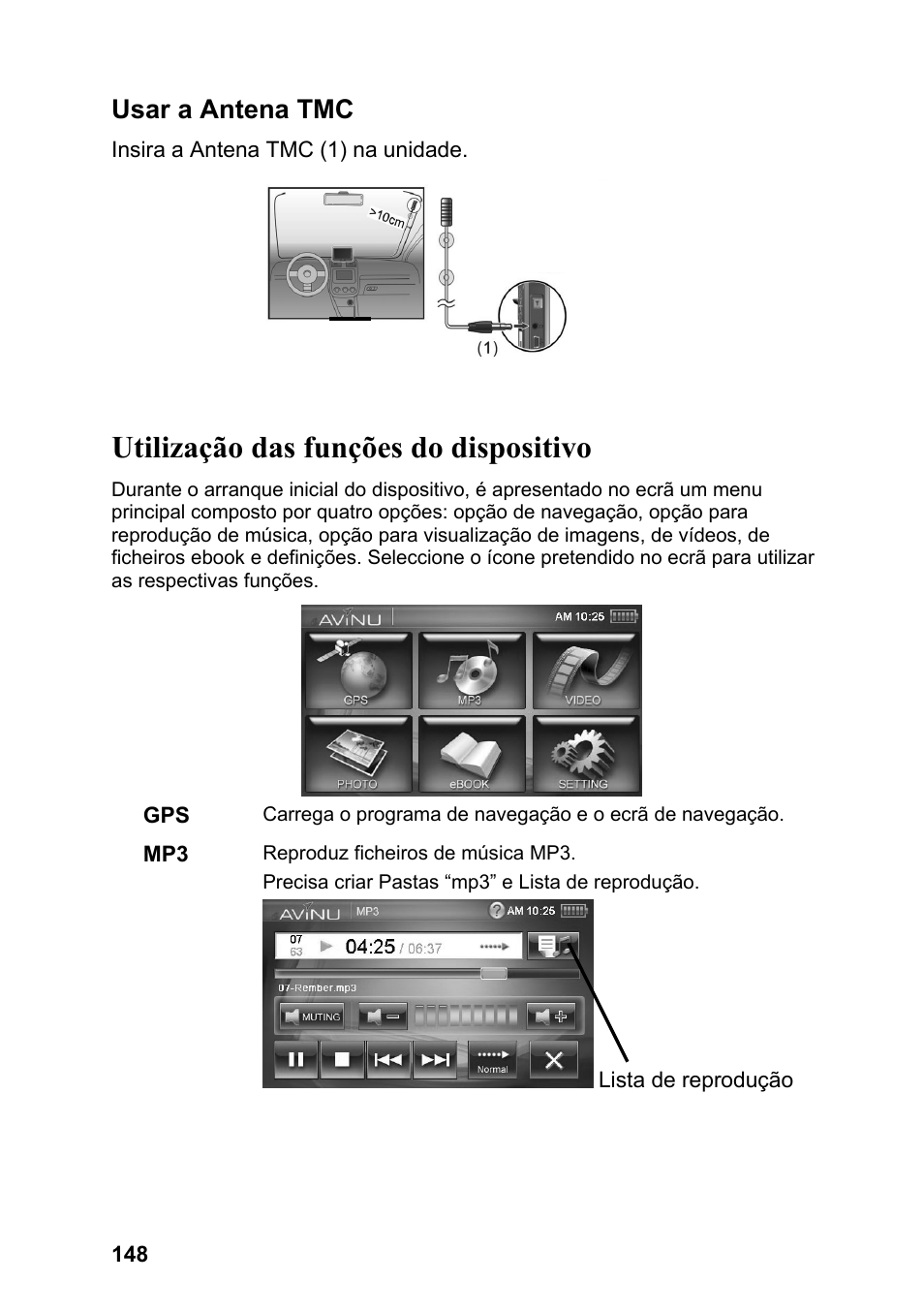 Utilização das funções do dispositivo, Usar a antena tmc | JVC KV-PX701 User Manual | Page 148 / 215