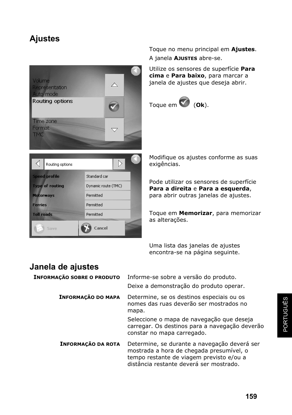 Ajustes, Janela de ajustes | JVC KV-PX701 User Manual | Page 159 / 215