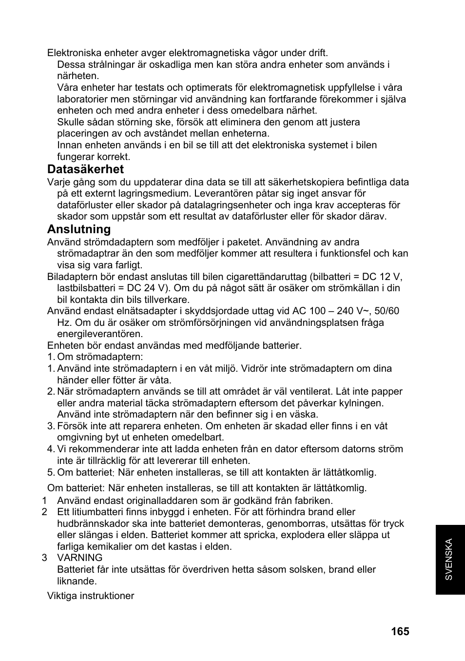 Datasäkerhet, Anslutning | JVC KV-PX701 User Manual | Page 165 / 215