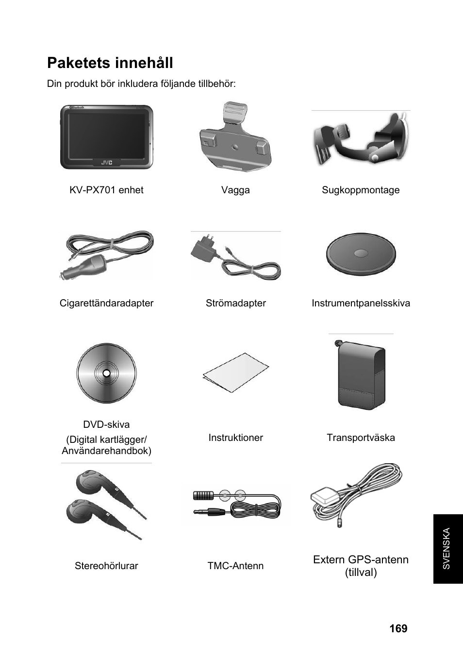 Paketets innehåll | JVC KV-PX701 User Manual | Page 169 / 215