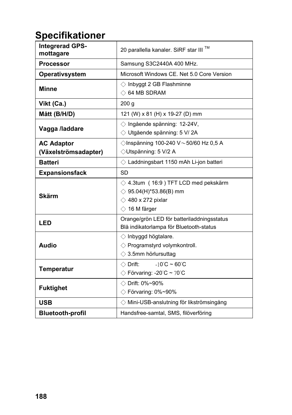 Specifikationer | JVC KV-PX701 User Manual | Page 188 / 215