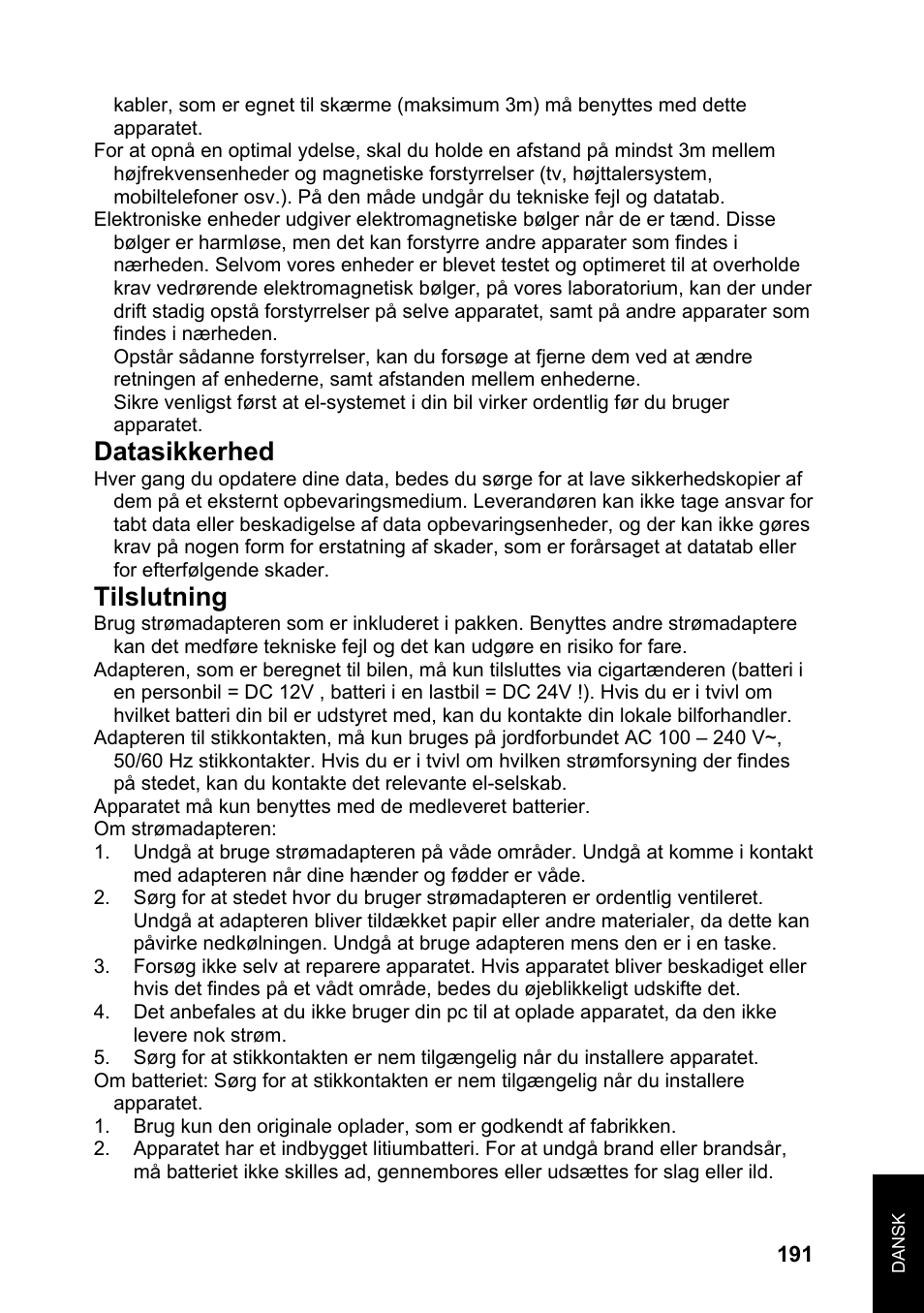 Datasikkerhed, Tilslutning | JVC KV-PX701 User Manual | Page 191 / 215