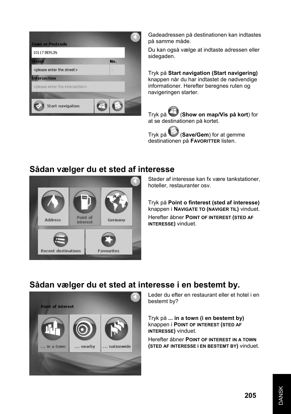 Sådan vælger du et sted af interesse | JVC KV-PX701 User Manual | Page 205 / 215