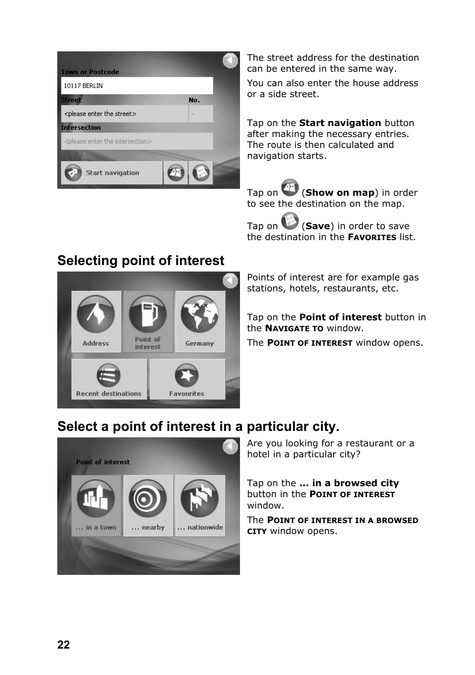 Selecting point of interest, Select a point of interest in a particular city | JVC KV-PX701 User Manual | Page 22 / 215