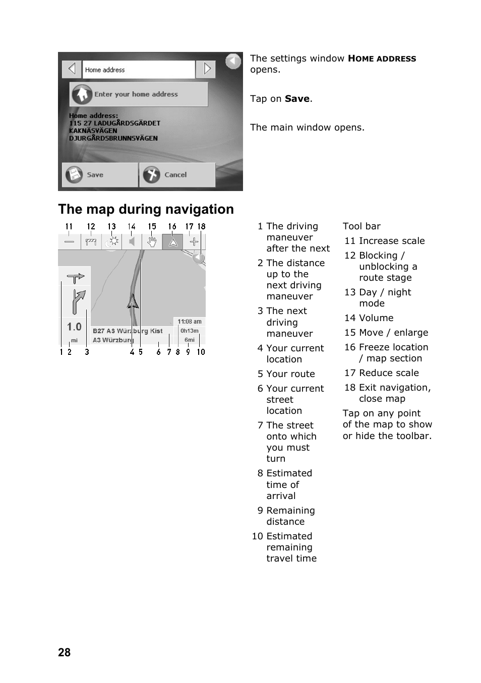 The map during navigation | JVC KV-PX701 User Manual | Page 28 / 215