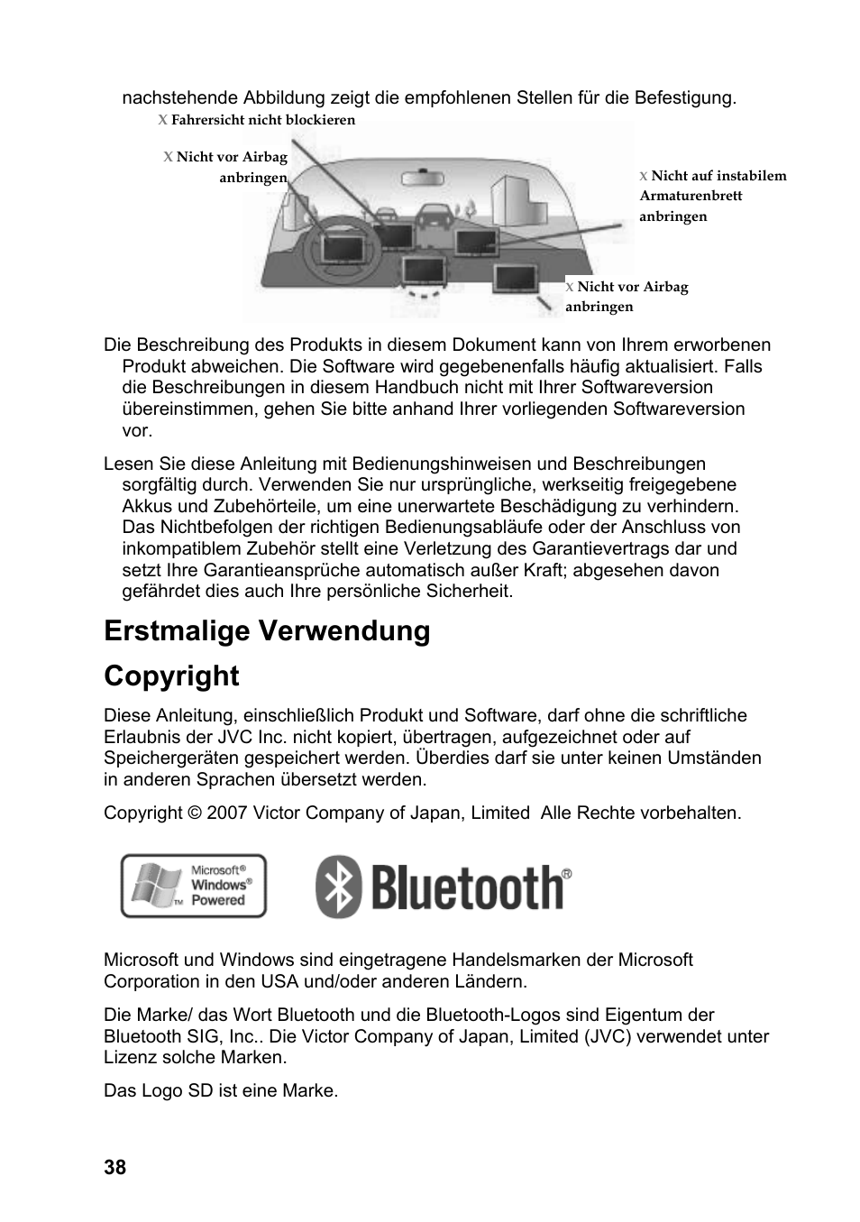 Erstmalige verwendung copyright | JVC KV-PX701 User Manual | Page 38 / 215