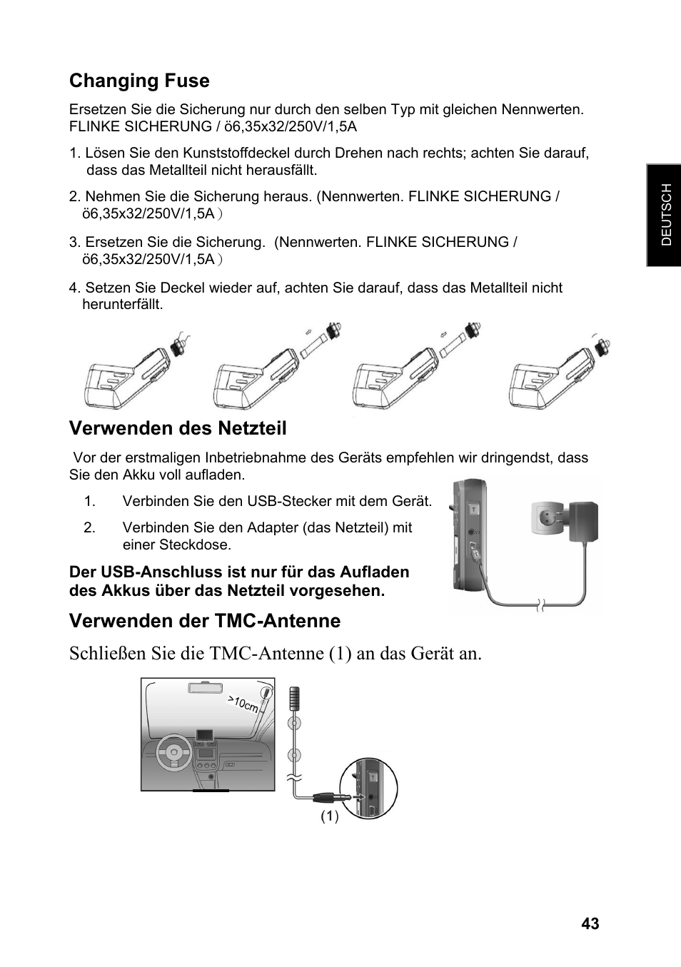 Changing fuse, Verwenden des netzteil | JVC KV-PX701 User Manual | Page 43 / 215