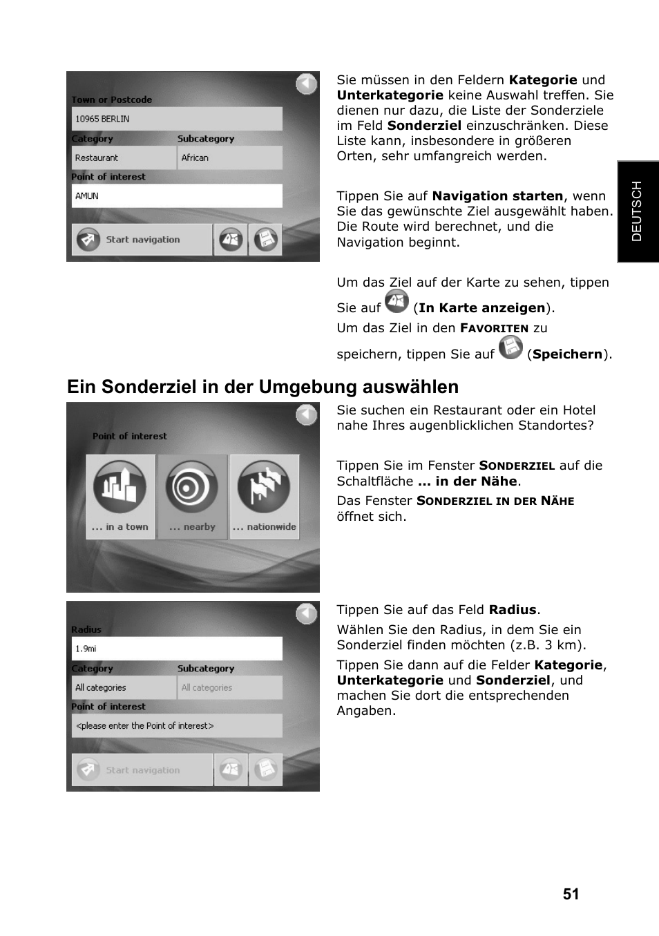 Ein sonderziel in der umgebung auswählen | JVC KV-PX701 User Manual | Page 51 / 215