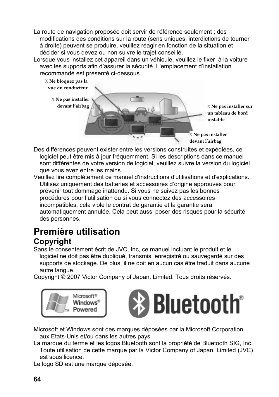 Première utilisation, Copyright | JVC KV-PX701 User Manual | Page 64 / 215