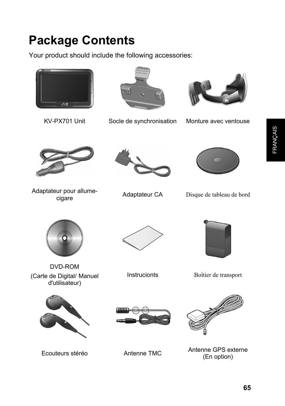 Package contents | JVC KV-PX701 User Manual | Page 65 / 215