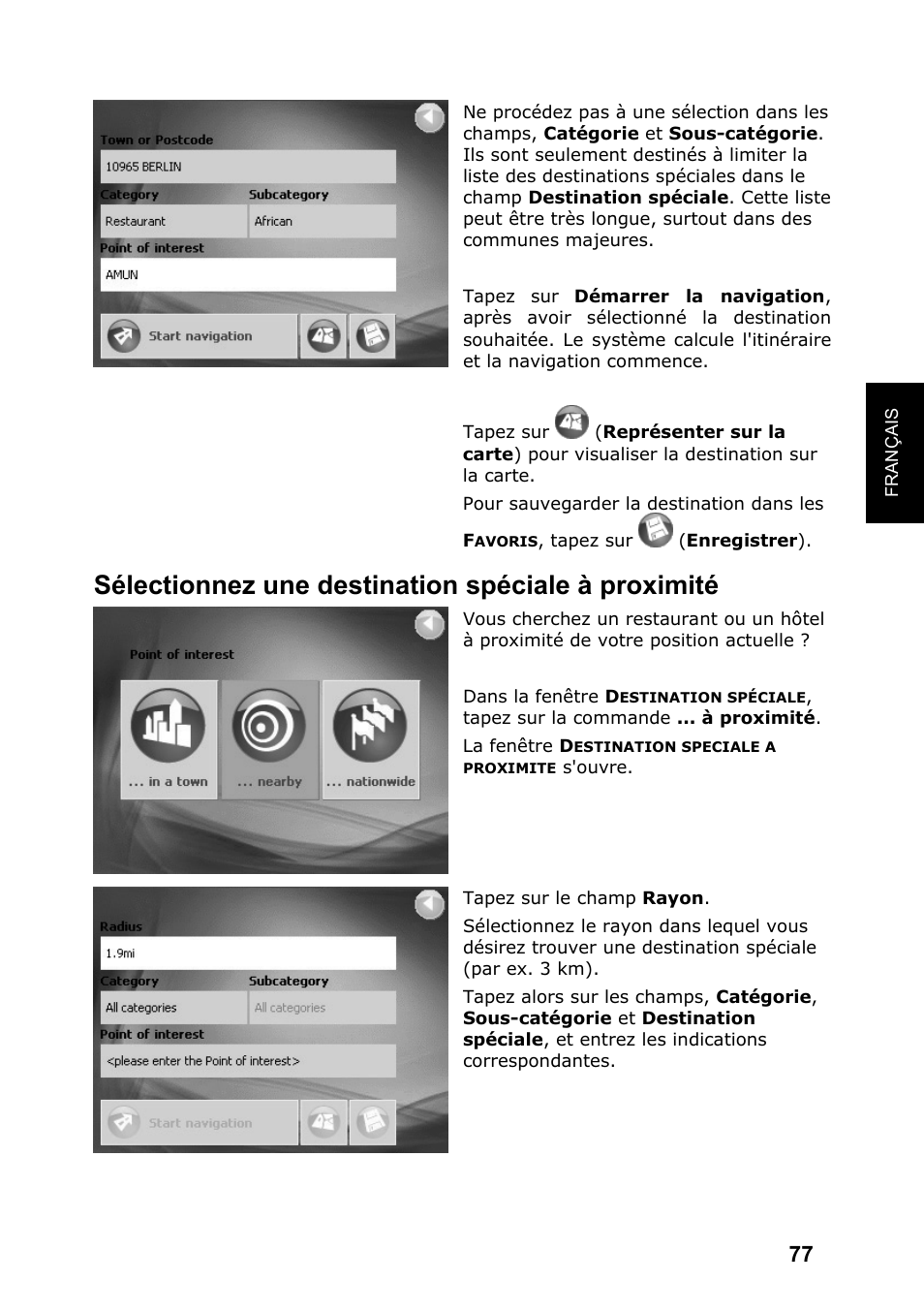 Sélectionnez une destination spéciale à proximité | JVC KV-PX701 User Manual | Page 77 / 215