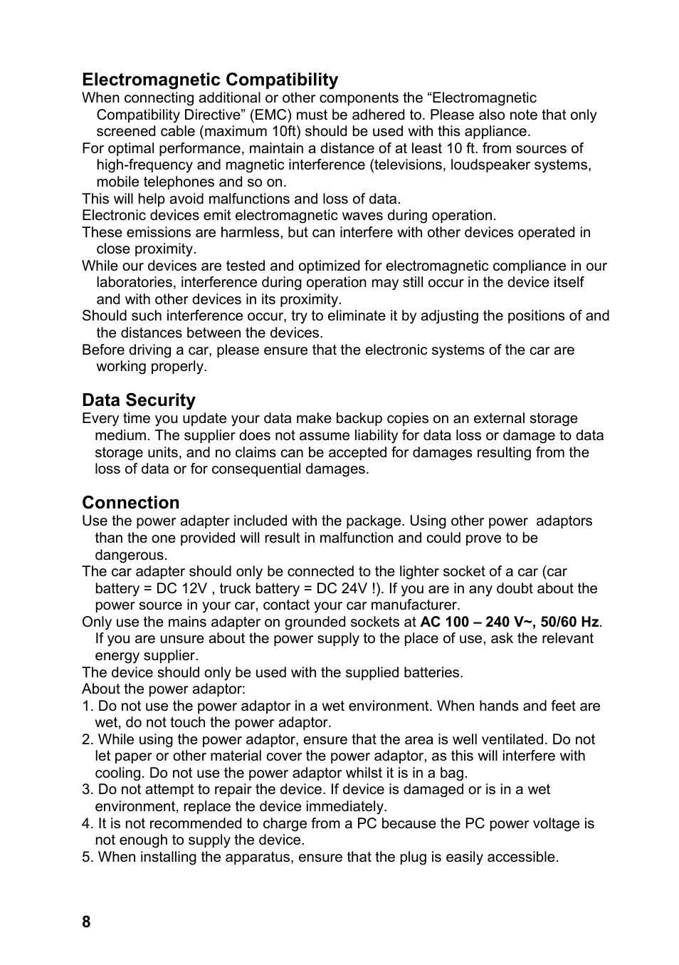 Electromagnetic compatibility, Data security, Connection | JVC KV-PX701 User Manual | Page 8 / 215