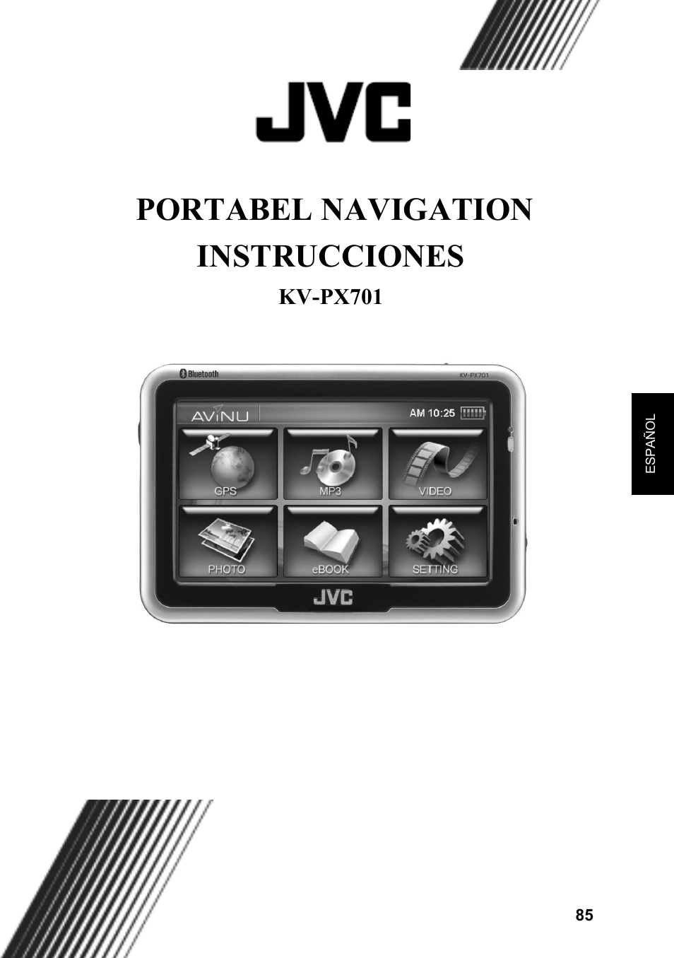 Portabel navigation instrucciones | JVC KV-PX701 User Manual | Page 85 / 215